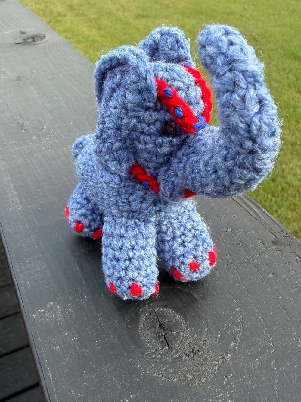 Handmade Blue & Red Crochet Elephant Plush